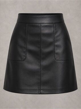 Black Faux Leather Mini Skirt High Waist A-Line Pockets